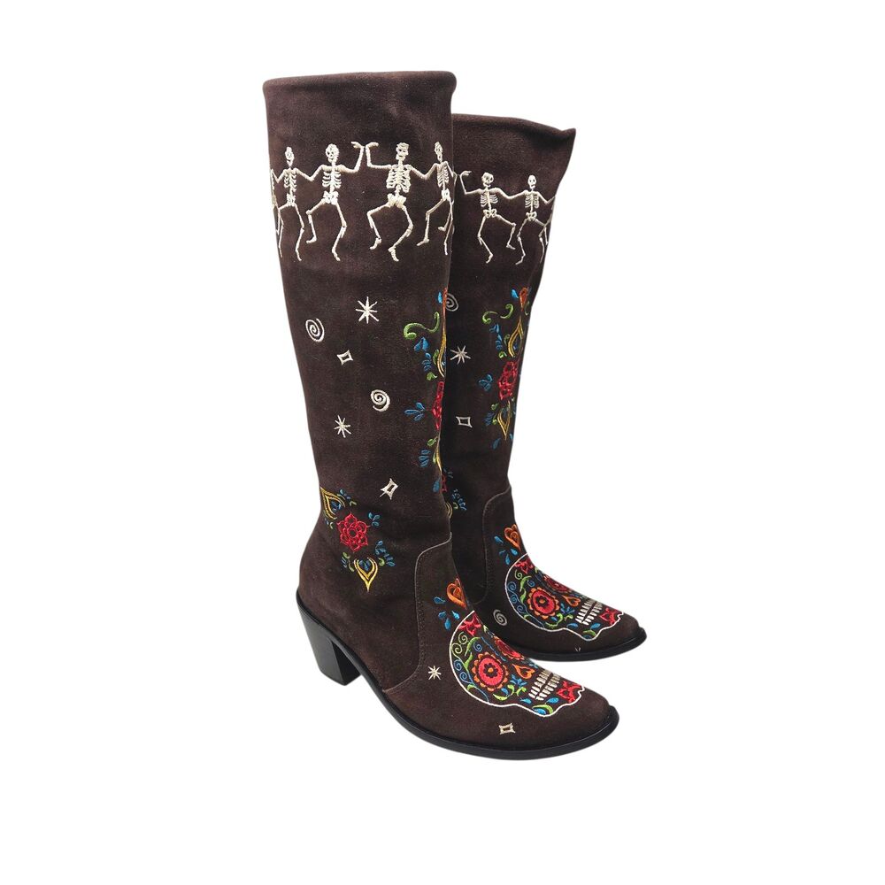 Agave Sky Alta Suede Dancing Los Muertos High Heeled Western Boots Womens Size 6